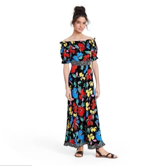Rixo x Target Floral Puff Sleeve Off Shoulder Maxi Dress NWT 0 - Picture 2 of 13